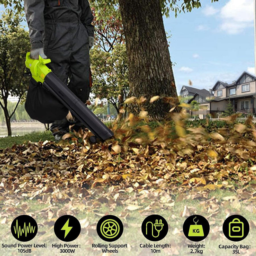 Aspirateur de feuilles sans fil avec broyeur, 3-en-1, aspirateur de jardin, souffleur et broyeur de feuilles, pour le nettoyage du jardin | Sulvida