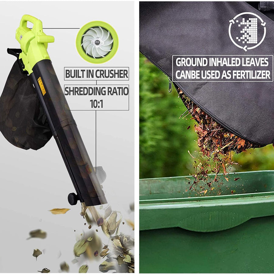 Aspirateur de feuilles sans fil avec broyeur, 3-en-1, aspirateur de jardin, souffleur et broyeur de feuilles, pour le nettoyage du jardin | Sulvida