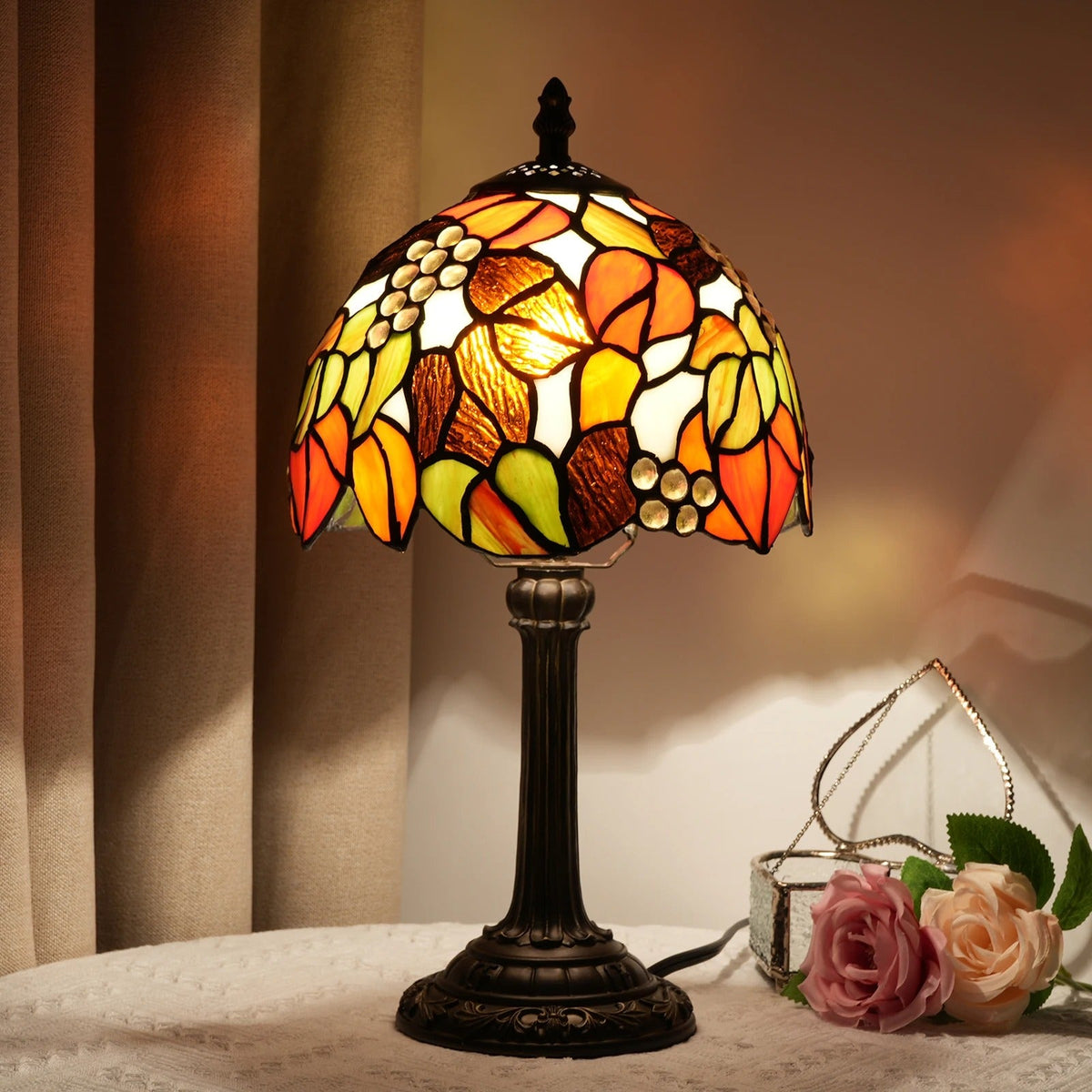 Vintage Tafellamp Gekleurd Glas Hars Voet Drukknop E27 Bureau Nachtkastje Sfeervol Retro Woonkamer Design | Sulvida