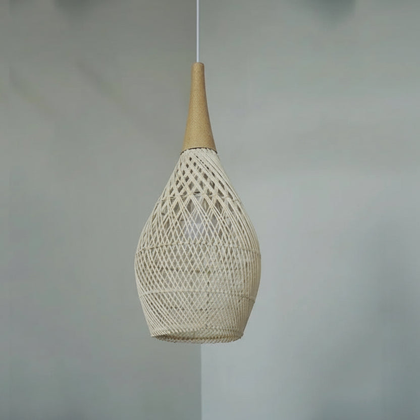 Gevlochten rotan hanglamp met verstelbare kabel natuurlijk woonlichtarmatuur sfeervol bohemian design | Sulvida