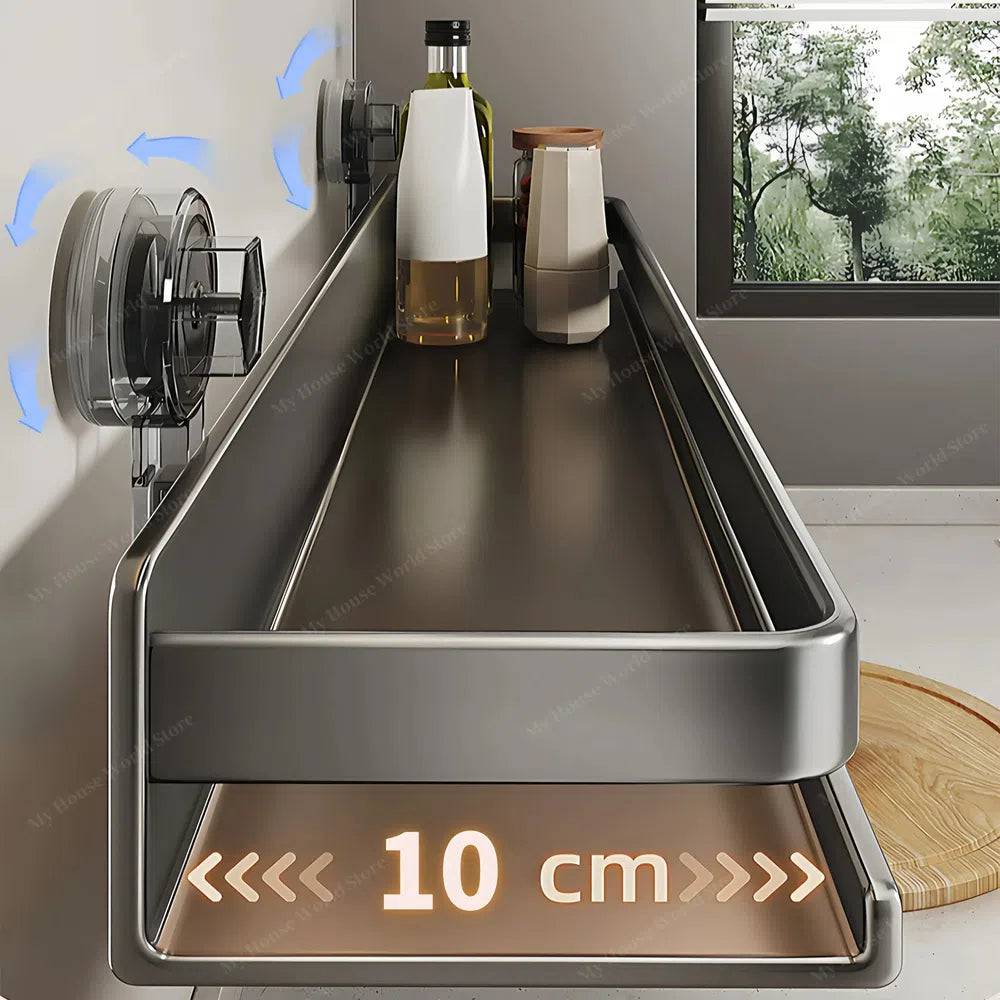 Wandrek Keuken met Zuignappen Roestvrij Staal 30-50cm Kruidenrek Badkamer Opbergen Muur zonder Boren | Sulvida