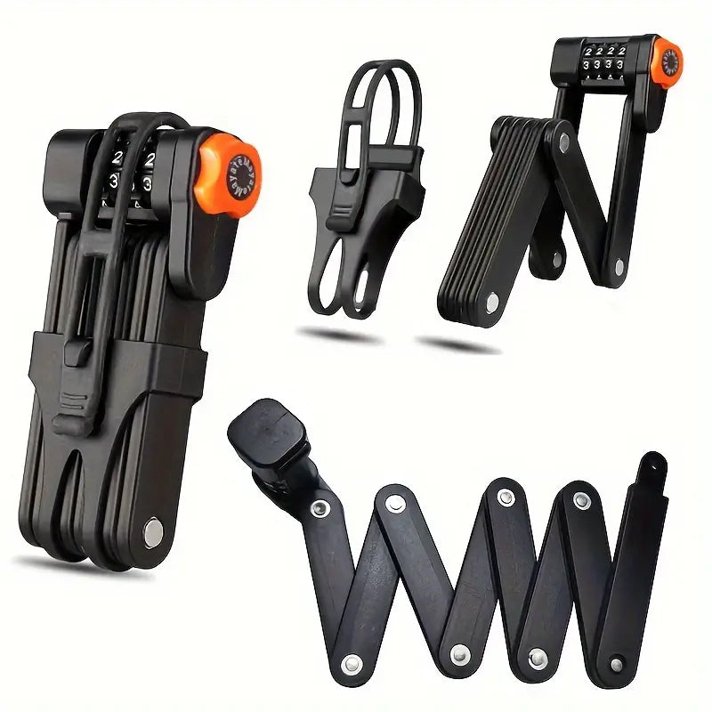 Antivol pliable pour vélo à code, en acier noir, compact et sûr, code à 4 chiffres | Sulvida