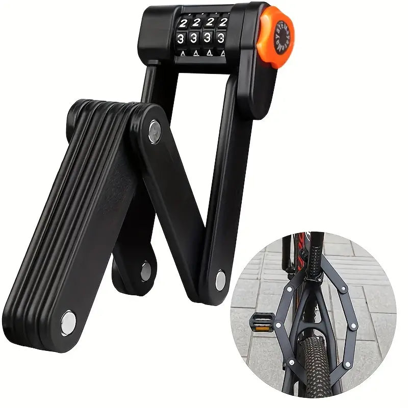 Antivol pliable pour vélo à code, en acier noir, compact et sûr, code à 4 chiffres | Sulvida