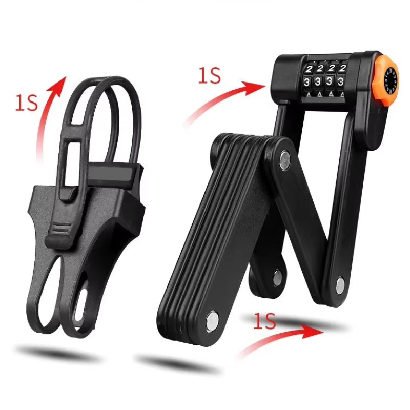 Antivol pliable pour vélo à code, en acier noir, compact et sûr, code à 4 chiffres | Sulvida