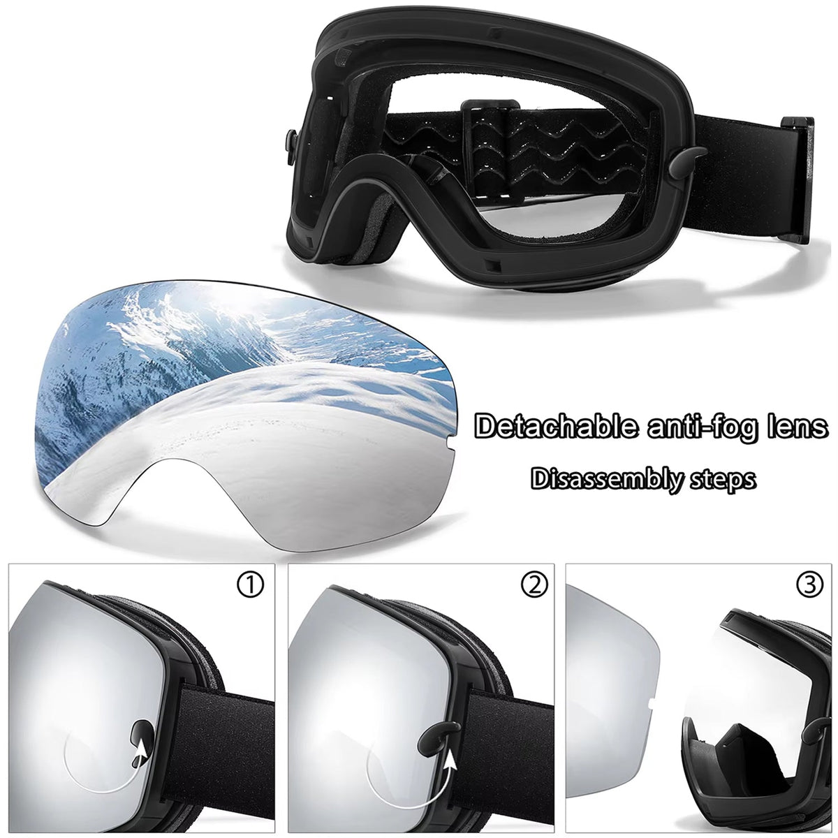 Masque de ski avec système antibuée et protection UV400, pour snowboard, ski et sports d’hiver, unisexe, sûr et offrant une vision claire | Sulvida