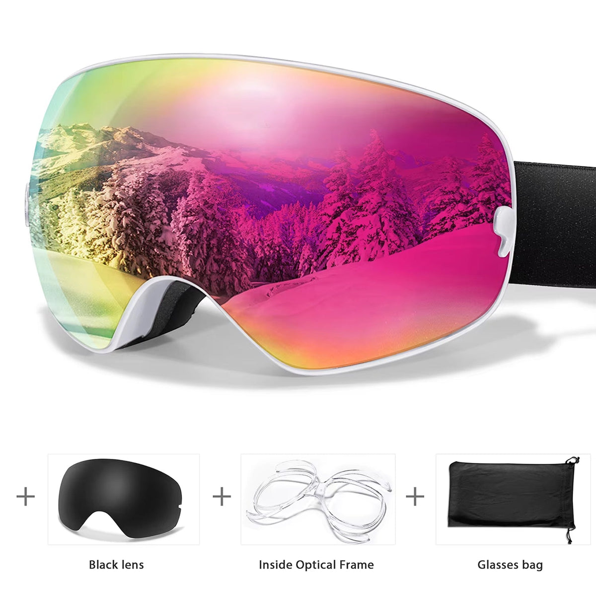 Masque de ski avec système antibuée et protection UV400, pour snowboard, ski et sports d’hiver, unisexe, sûr et offrant une vision claire | Sulvida