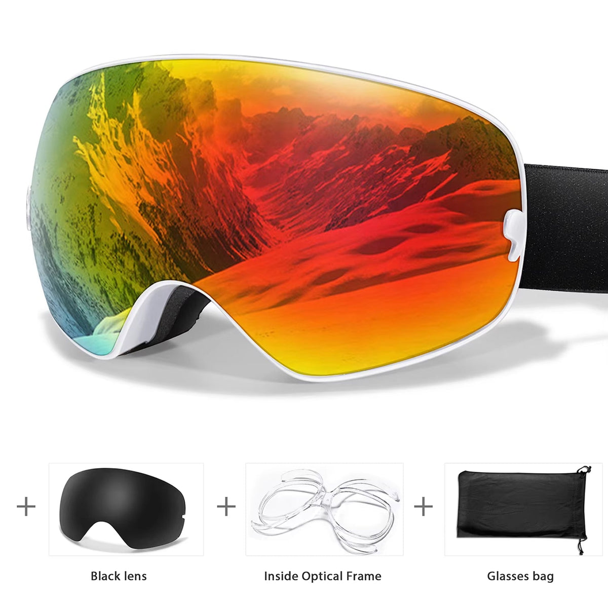Masque de ski avec système antibuée et protection UV400, pour snowboard, ski et sports d’hiver, unisexe, sûr et offrant une vision claire | Sulvida