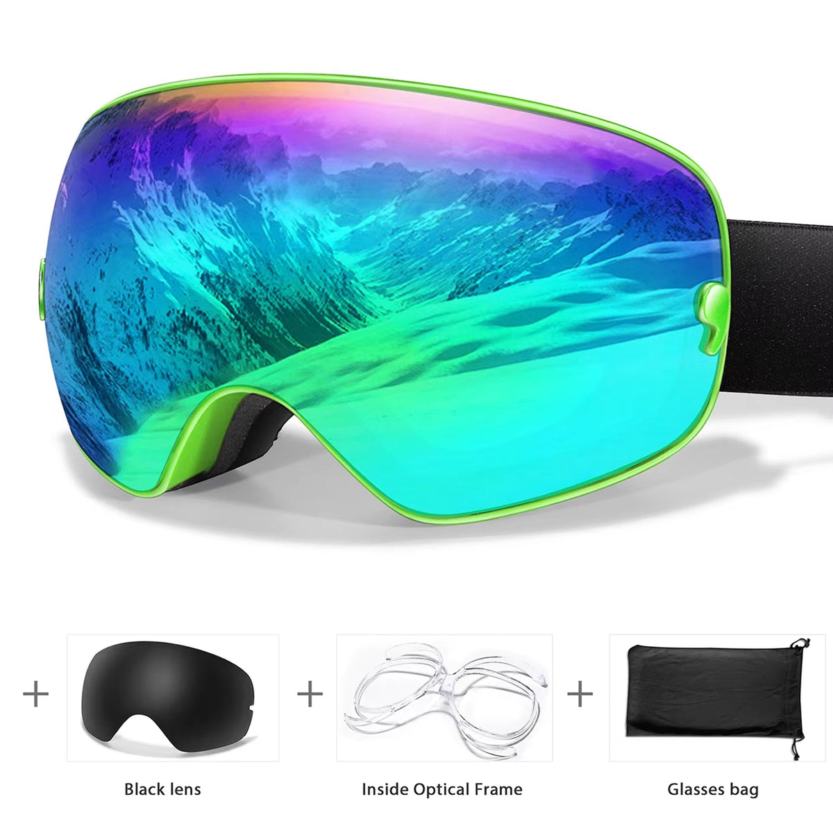 Masque de ski avec système antibuée et protection UV400, pour snowboard, ski et sports d’hiver, unisexe, sûr et offrant une vision claire | Sulvida