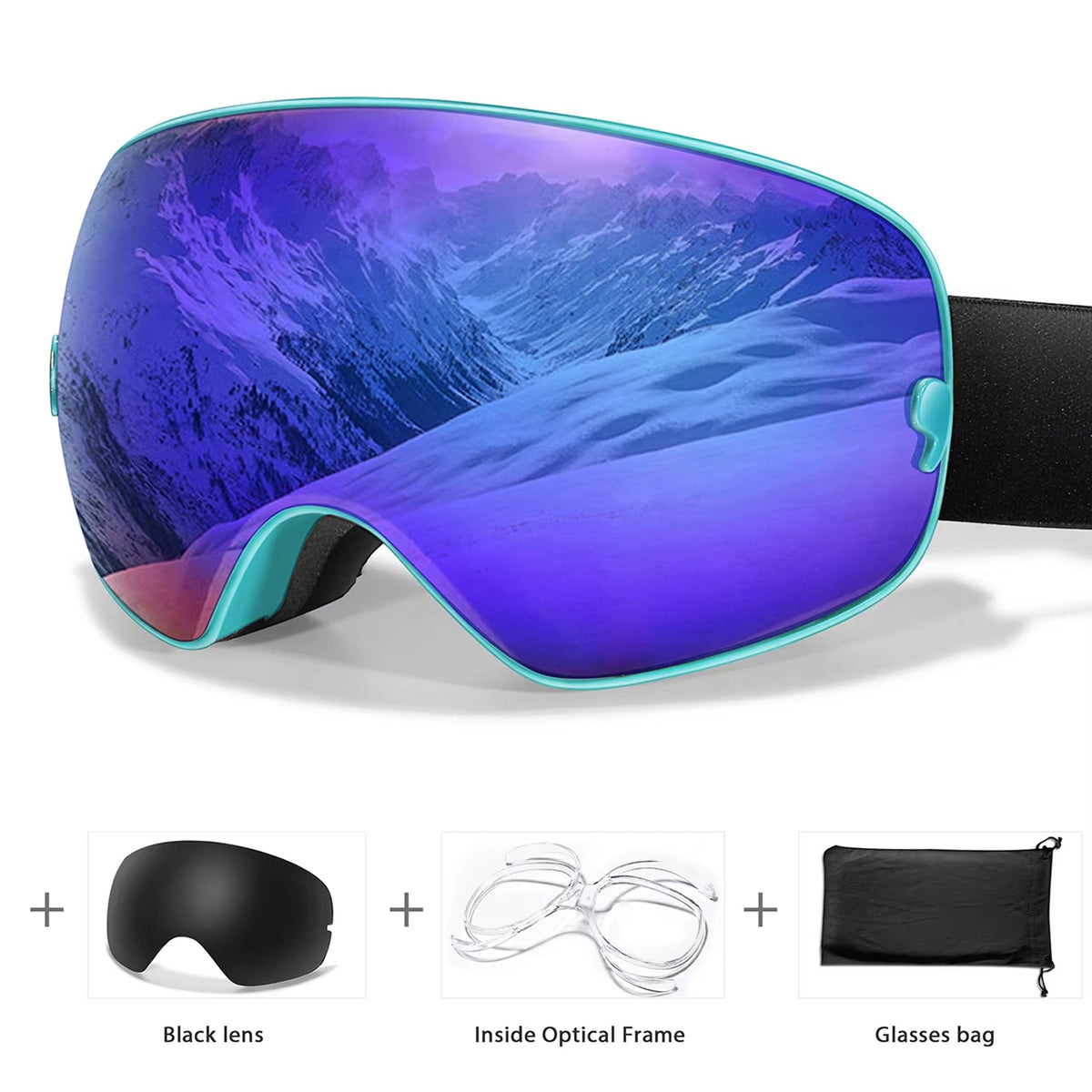 Masque de ski avec système antibuée et protection UV400, pour snowboard, ski et sports d’hiver, unisexe, sûr et offrant une vision claire | Sulvida