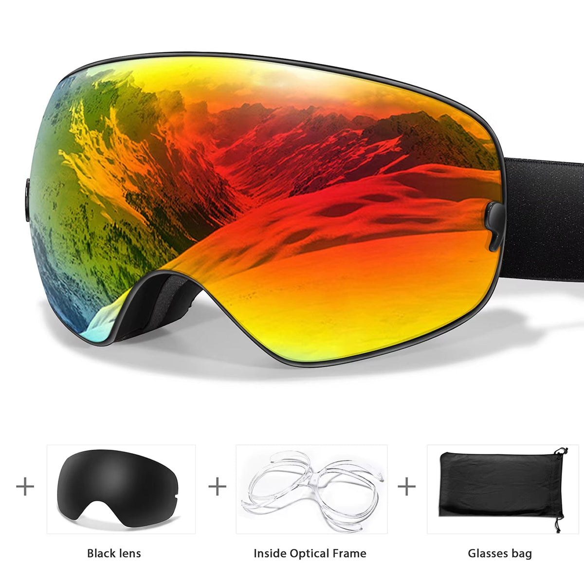 Masque de ski avec système antibuée et protection UV400, pour snowboard, ski et sports d’hiver, unisexe, sûr et offrant une vision claire | Sulvida