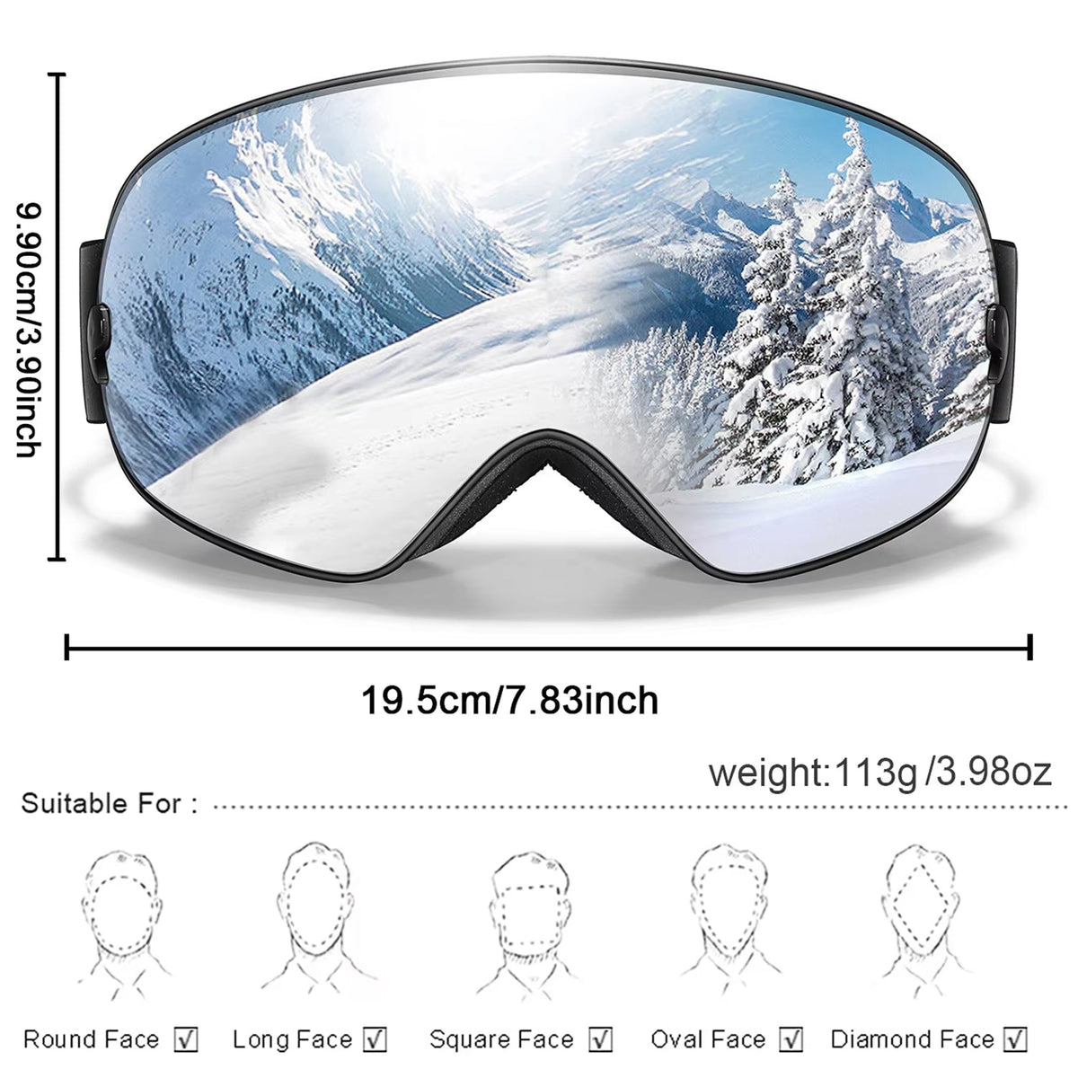 Masque de ski avec système antibuée et protection UV400, pour snowboard, ski et sports d’hiver, unisexe, sûr et offrant une vision claire | Sulvida