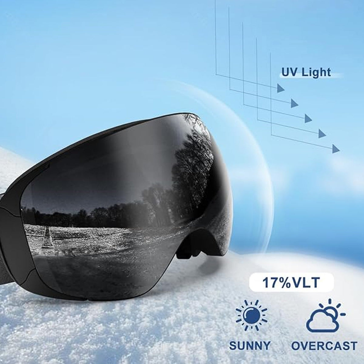 Masque de ski avec système antibuée et protection UV400, pour snowboard, ski et sports d’hiver, unisexe, sûr et offrant une vision claire | Sulvida