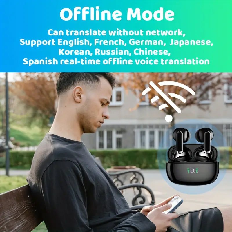 Écouteurs traducteurs sans fil, 144 langues, traduction en temps réel, réduction du bruit, Bluetooth 5.3, communication internationale | Sulvida