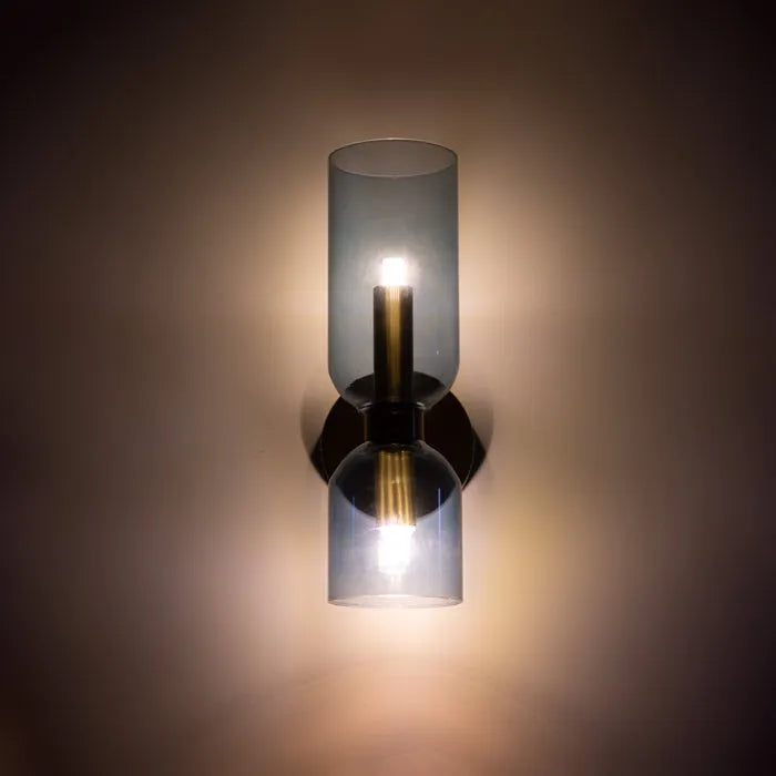 Glazen Wandlamp Cilindervorm Dubbele Lichtbron Eetkamer Slaapkamer Hal Blauw Grijs Wit Metaal E12 Modern | Sulvida