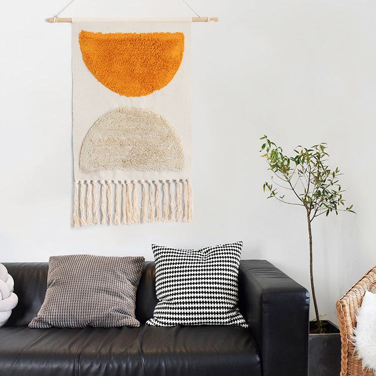 Geometrisch getuft wandtapijt met franjes natuurlijke macramé boho stijl 50×70 cm woonkamer decoratie | Sulvida