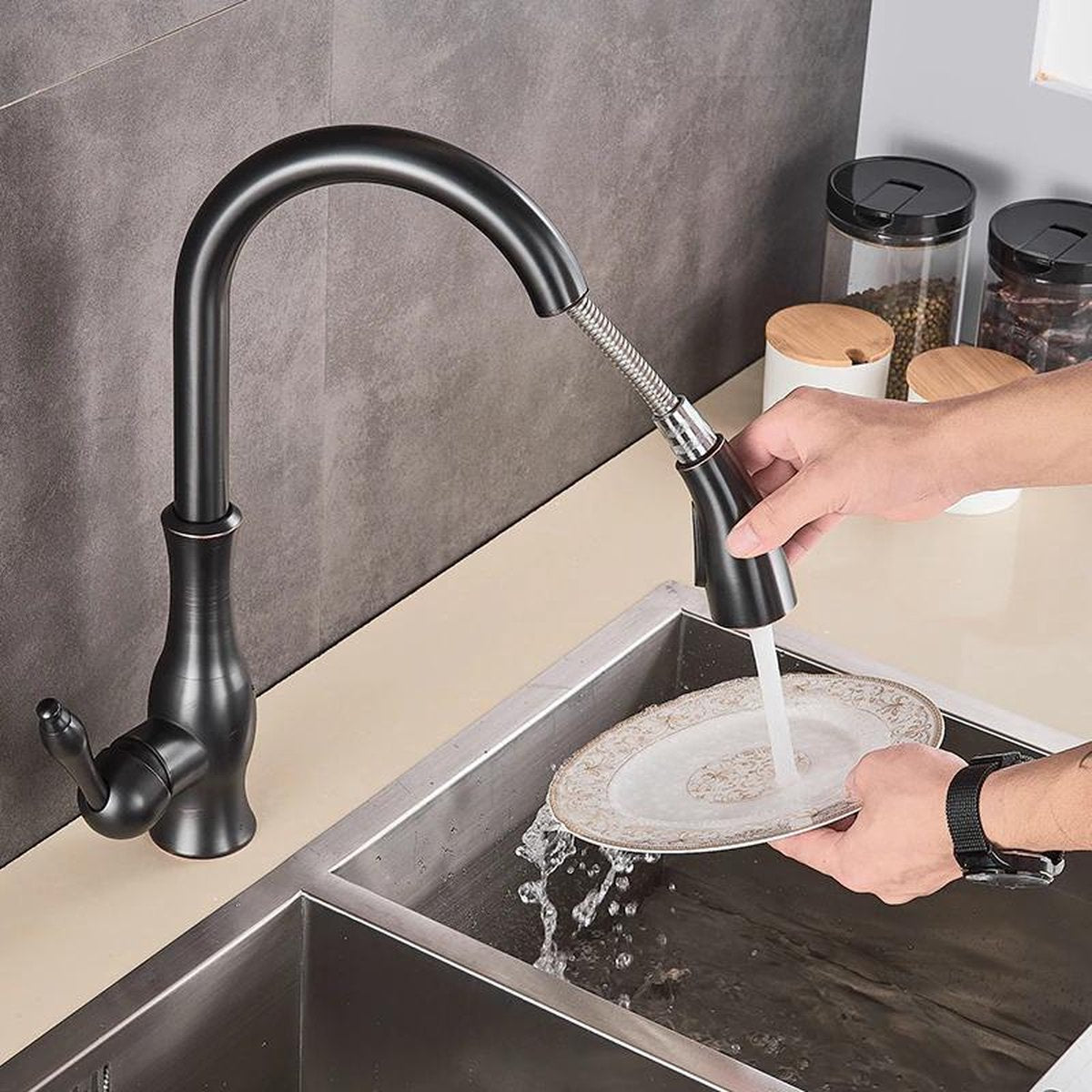 Keukenkraan Uittrekbaar met Douchekop Eéngreeps Mengkraan Spoelbak Flexibel Rvs Zwart Chroom Goud Modern | Sulvida