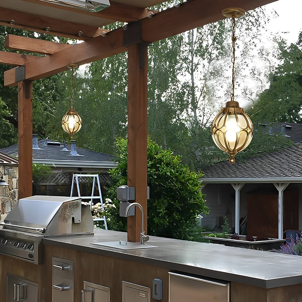 Buitenlamp Bol Glas Aluminium Hanglamp Waterdicht IP54 E27 Tuin Veranda Balkon Verlichting Verstelbaar | Sulvida
