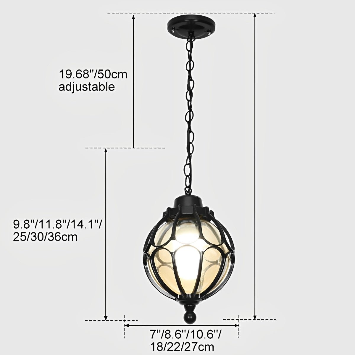 Buitenlamp Bol Glas Aluminium Hanglamp Waterdicht IP54 E27 Tuin Veranda Balkon Verlichting Verstelbaar | Sulvida