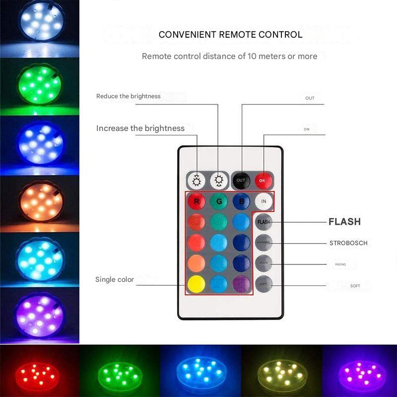 Onderwaterlamp LED Waterdicht IP68 16 Kleuren Afstandsbediening Batterij Zwembad Vijver Bad 50.000 Uur | Sulvida
