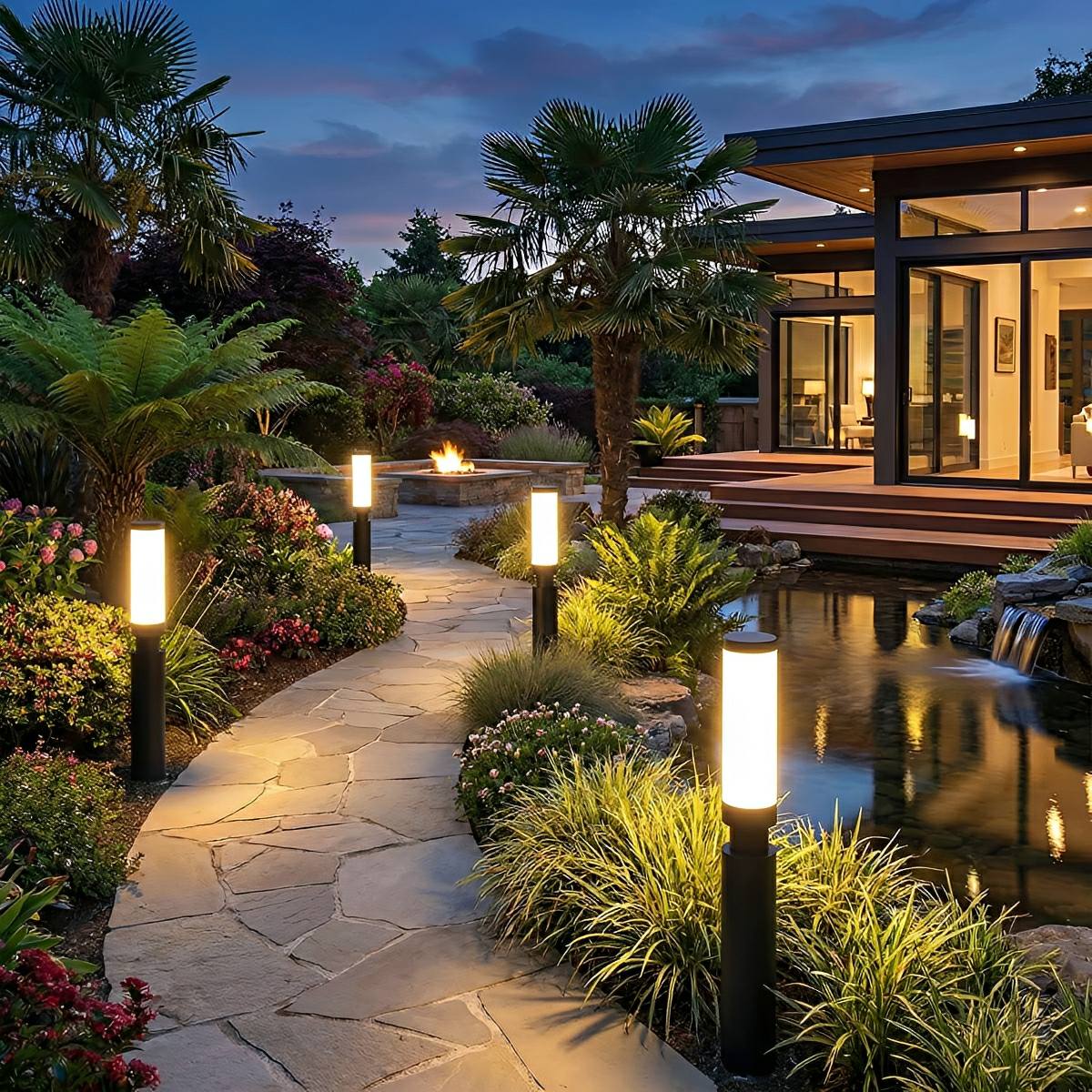 Aluminium Sokkellamp LED voor Tuin Patio Oprit Zwart IP55 Waterbestendig Modern Cilinder Buitenverlichting | Sulvida