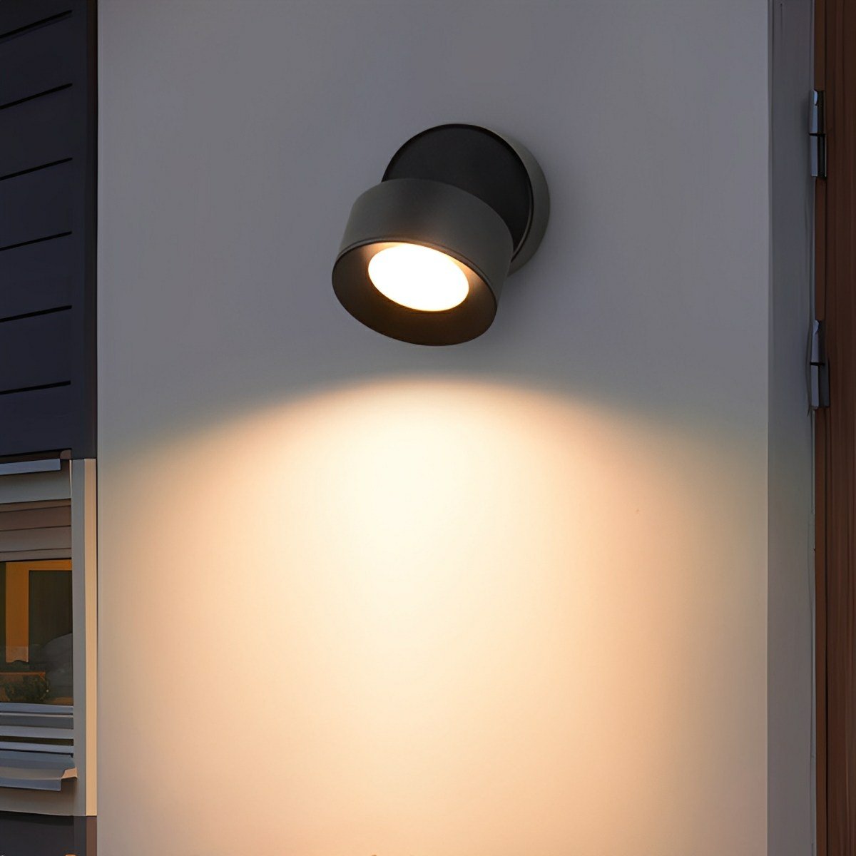 Verstellbare LED-Außenwandleuchte, schwarz, rund, IP65-wasserfest, Fassadenleuchte für Garten, Terrasse und Balkon | Sulvida