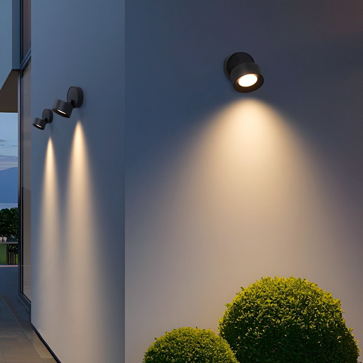 Verstellbare LED-Außenwandleuchte, schwarz, rund, IP65-wasserfest, Fassadenleuchte für Garten, Terrasse und Balkon | Sulvida