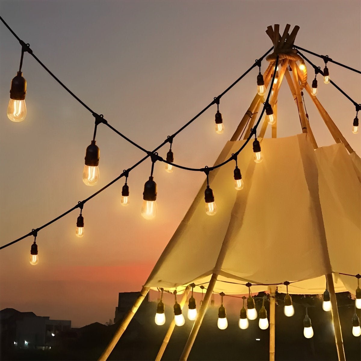 LED snoerverlichting voor buiten met retro lampen dimfunctie IP55 waterdicht sfeerverlichting tuin terras camping | Sulvida