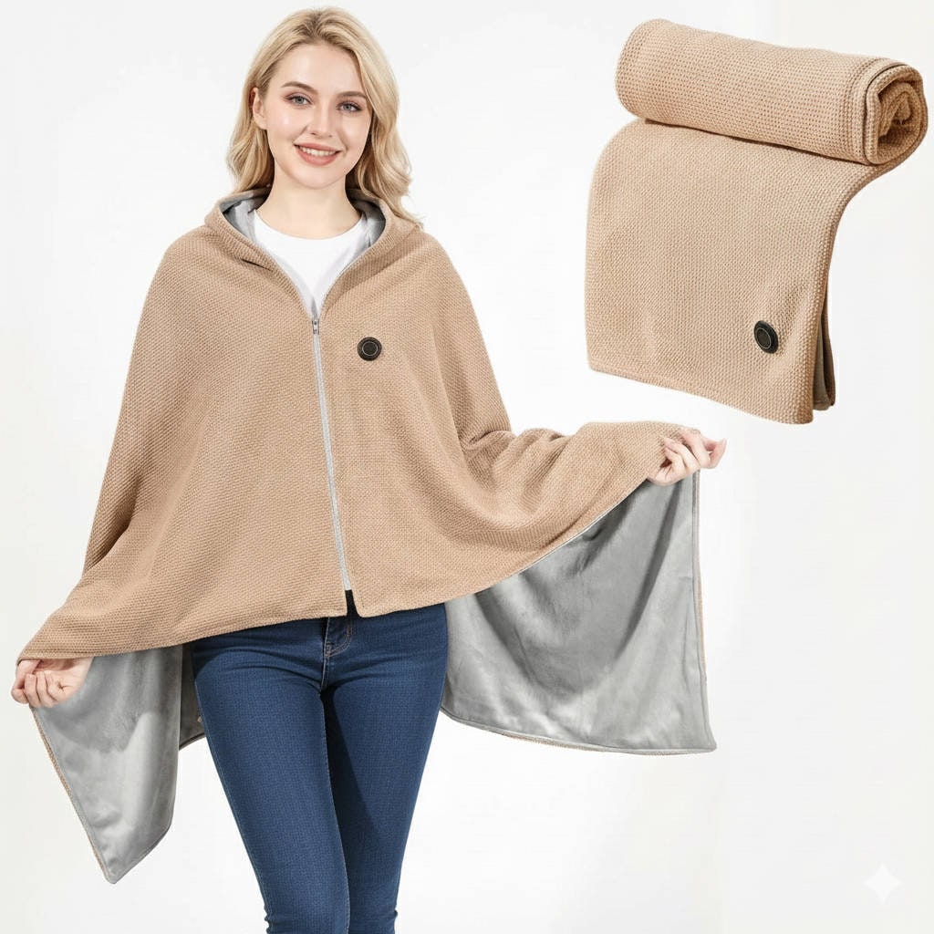 Verwarmde Deken Draagbaar USB 150x80cm 8 Verwarmingszones Ritssluiting Capuchon Thuiswerken Kantoor Winter | Sulvida