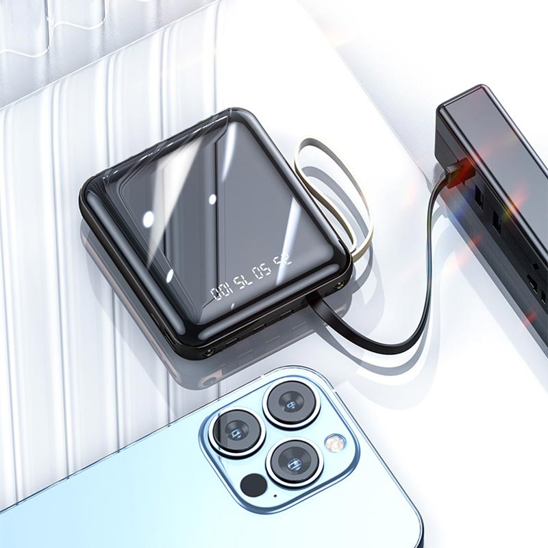 Compacte Powerbank 20000mAh met Geïntegreerde Kabels en Snel Opladen voor Smartphone Tablet en Mobiele Apparaten | Sulvida