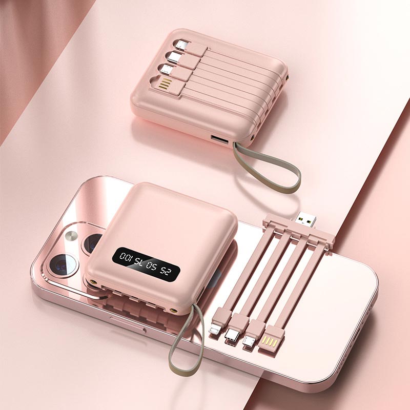 Compacte Powerbank 20000mAh met Geïntegreerde Kabels en Snel Opladen voor Smartphone Tablet en Mobiele Apparaten | Sulvida