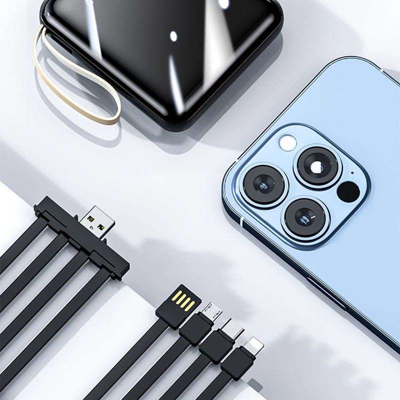 Compacte Powerbank 20000mAh met Geïntegreerde Kabels en Snel Opladen voor Smartphone Tablet en Mobiele Apparaten | Sulvida