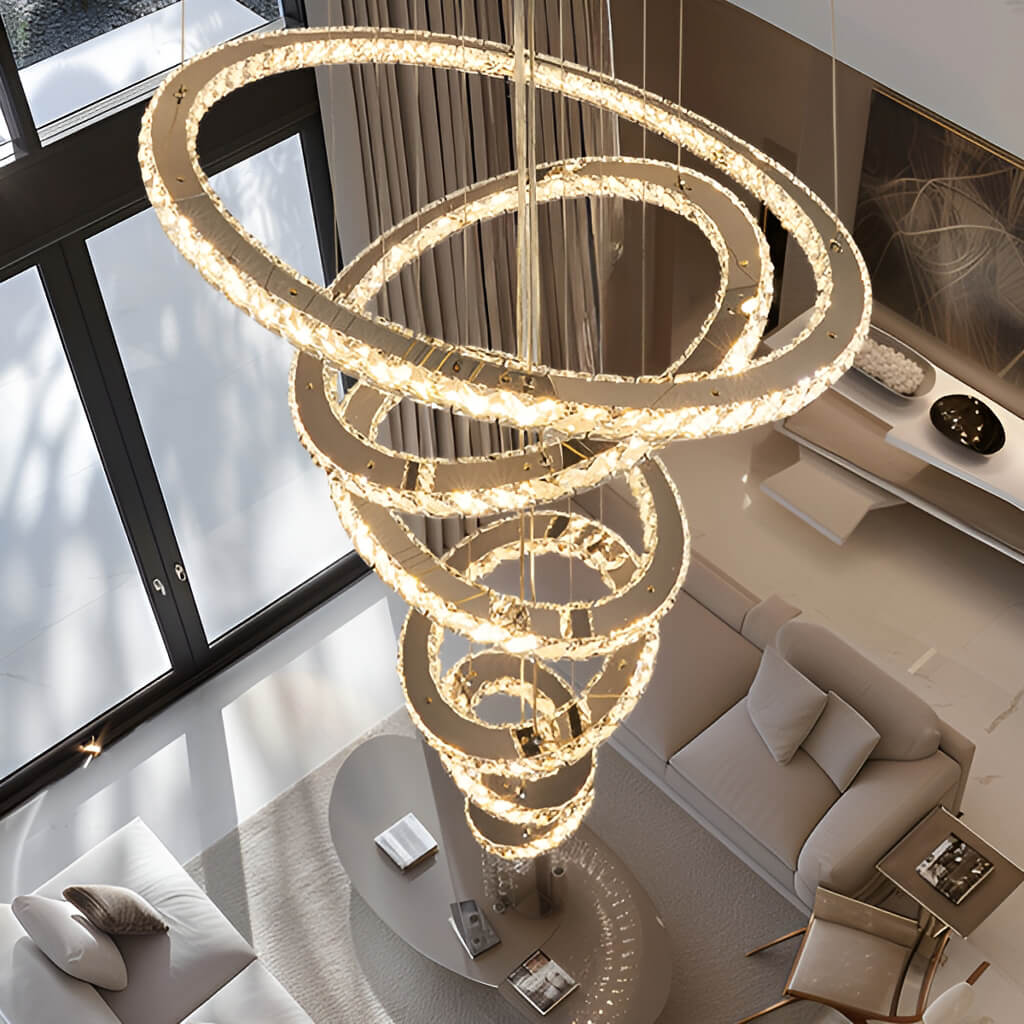 LED Kristallen Kroonluchter met Verstelbare Ringen Chroom Hanglamp Eetkamer en Woonkamer Verlichting | Sulvida