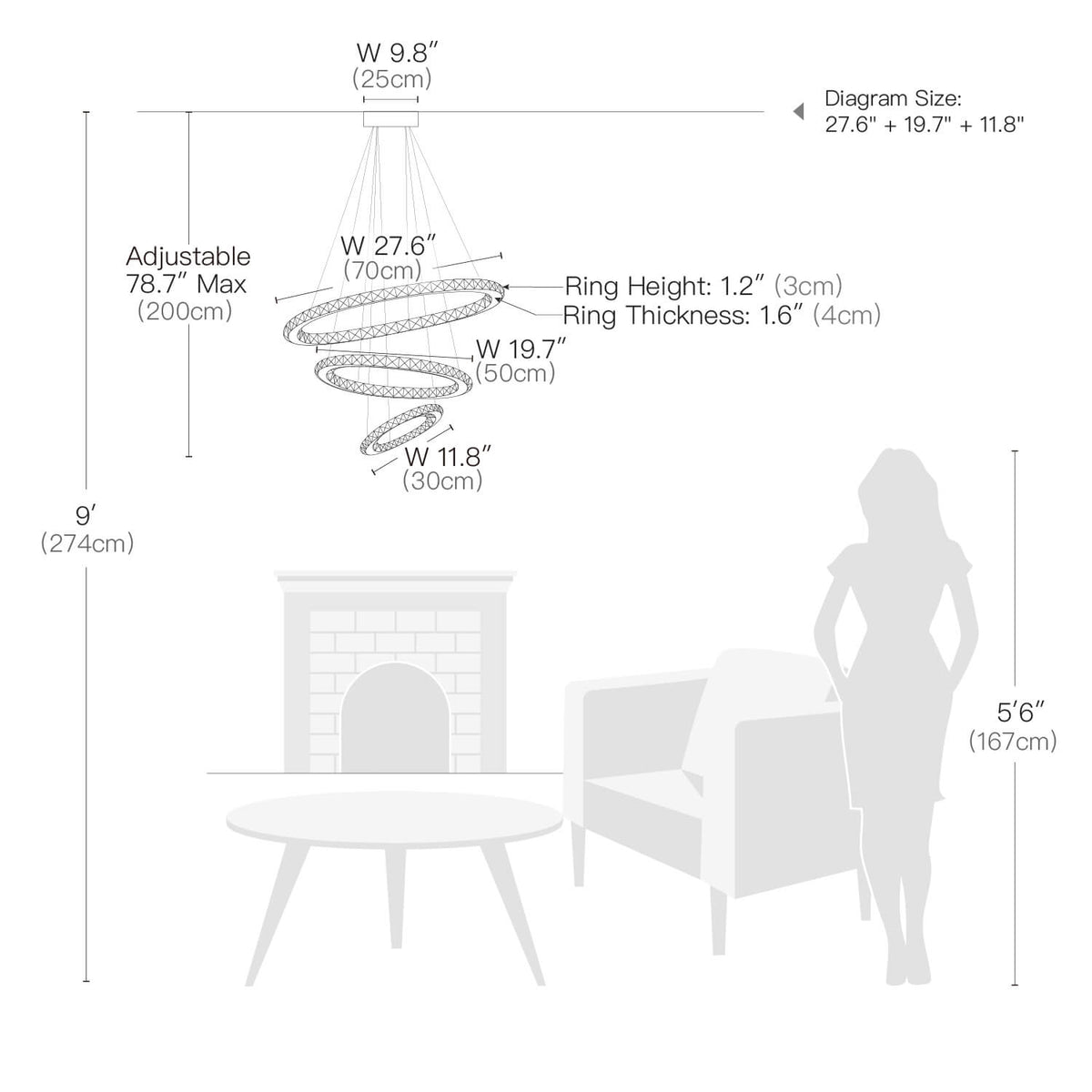 LED Kristallen Kroonluchter met Verstelbare Ringen Chroom Hanglamp Eetkamer en Woonkamer Verlichting | Sulvida