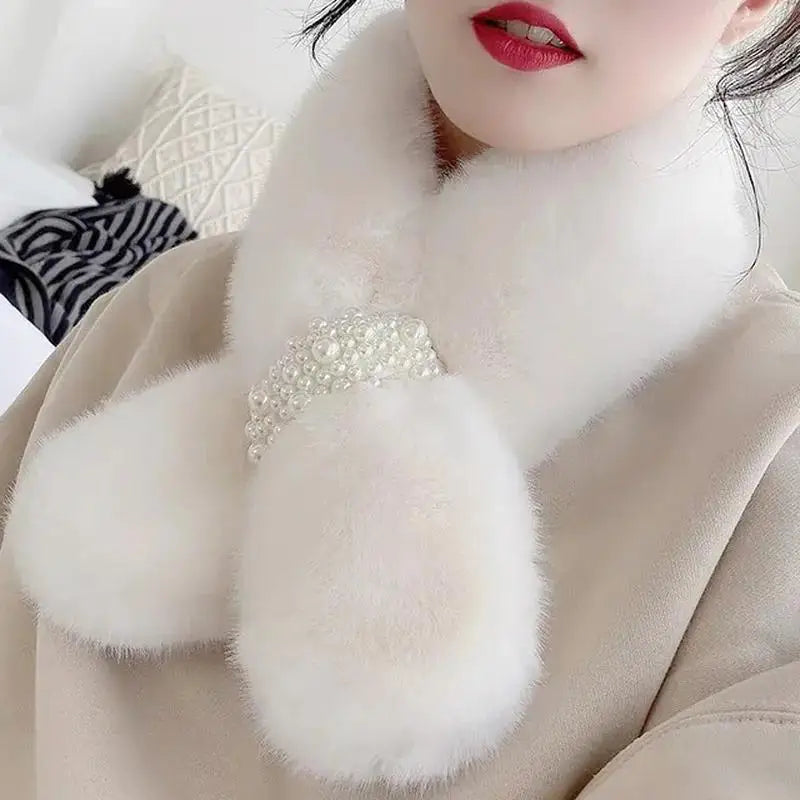 Luxe Wintersjaal met Parelaccent en Kunstbont – Zachte Elegante Sjaal voor Dames Herfst Winter Warm Stijlvol | Sulvida