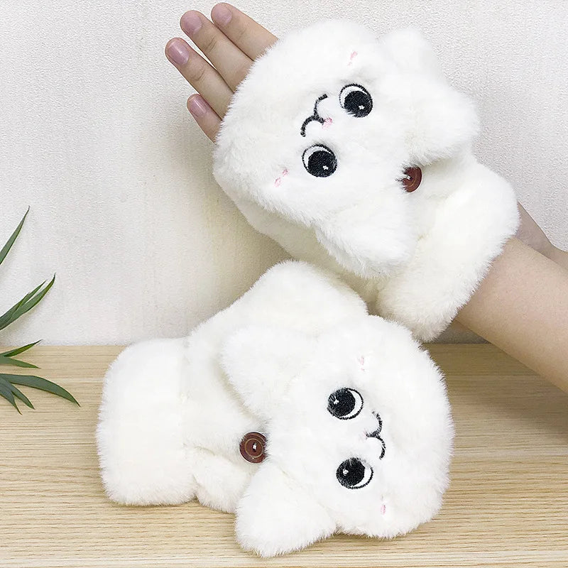 Pluche Dieren Vingerloze Handschoenen met Omklapbare Flap – Warm Schattig Winteraccessoire voor Dames | Sulvida