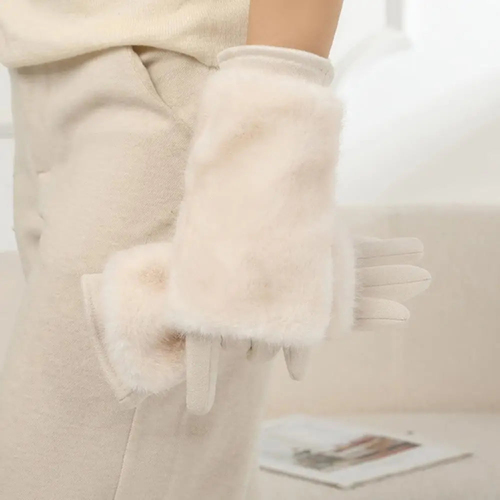 Winterhandschoenen Suède met Konijnenbont Touchscreen Winddicht Unisex Warm Gevoerd voor Herfst Winter | Sulvida