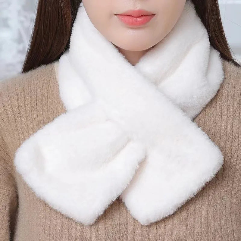 Faux Fur Kruissjaal Winter Nekwarmer Pluche Accessoire Sjaal Zwart Roze Wit Kaki Dames Mode Warm Elegant | Sulvida