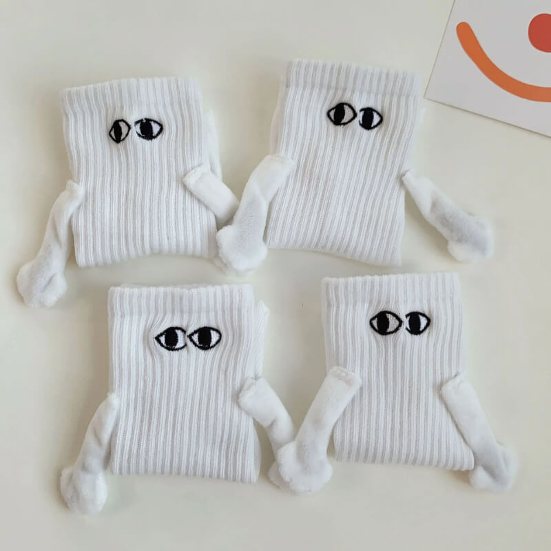 Magnetische Cartoon Ogen Koppelsokken Hand in Hand Zwart Wit Partnermode Grappig Katoenen Stel Cadeauidee | Sulvida