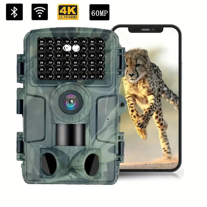 Wildcamera 4K Ultra HD met 60MP Sensor en App-Bediening voor Natuurfotografie Wildlife Observatie Dag en Nacht | Sulvida