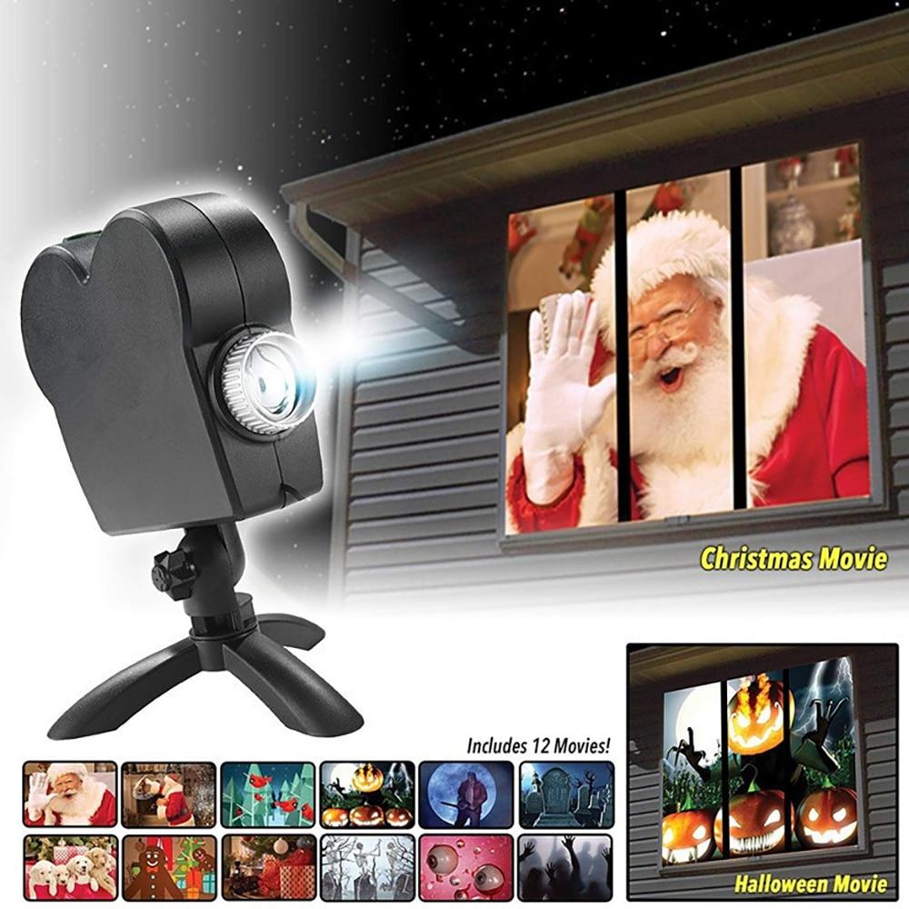 Raamprojectie-apparaat met 12 Geanimeerde Kerst Halloween Patronen voor Feestdagen Sfeer en Decoratie | Sulvida