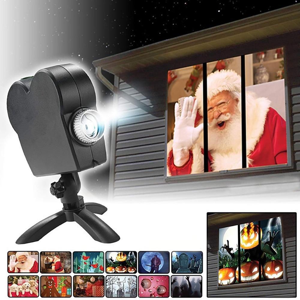 Raamprojectie-apparaat met 12 Geanimeerde Kerst Halloween Patronen voor Feestdagen Sfeer en Decoratie | Sulvida