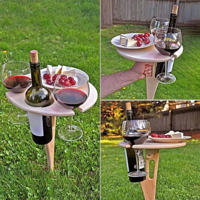 Opvouwbare Wijnpicknick Tafeltje Mahoniehout Draagbaar 20x20x40cm Buiten Kamperen Strand Tuin Outdoor | Sulvida