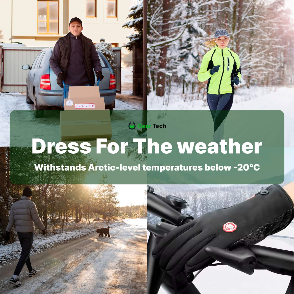 Waterdichte Winterfietshandschoenen Touchscreen Fleecevoering Winddicht Thermisch Warm Fietsen Zwart Grijs | Sulvida