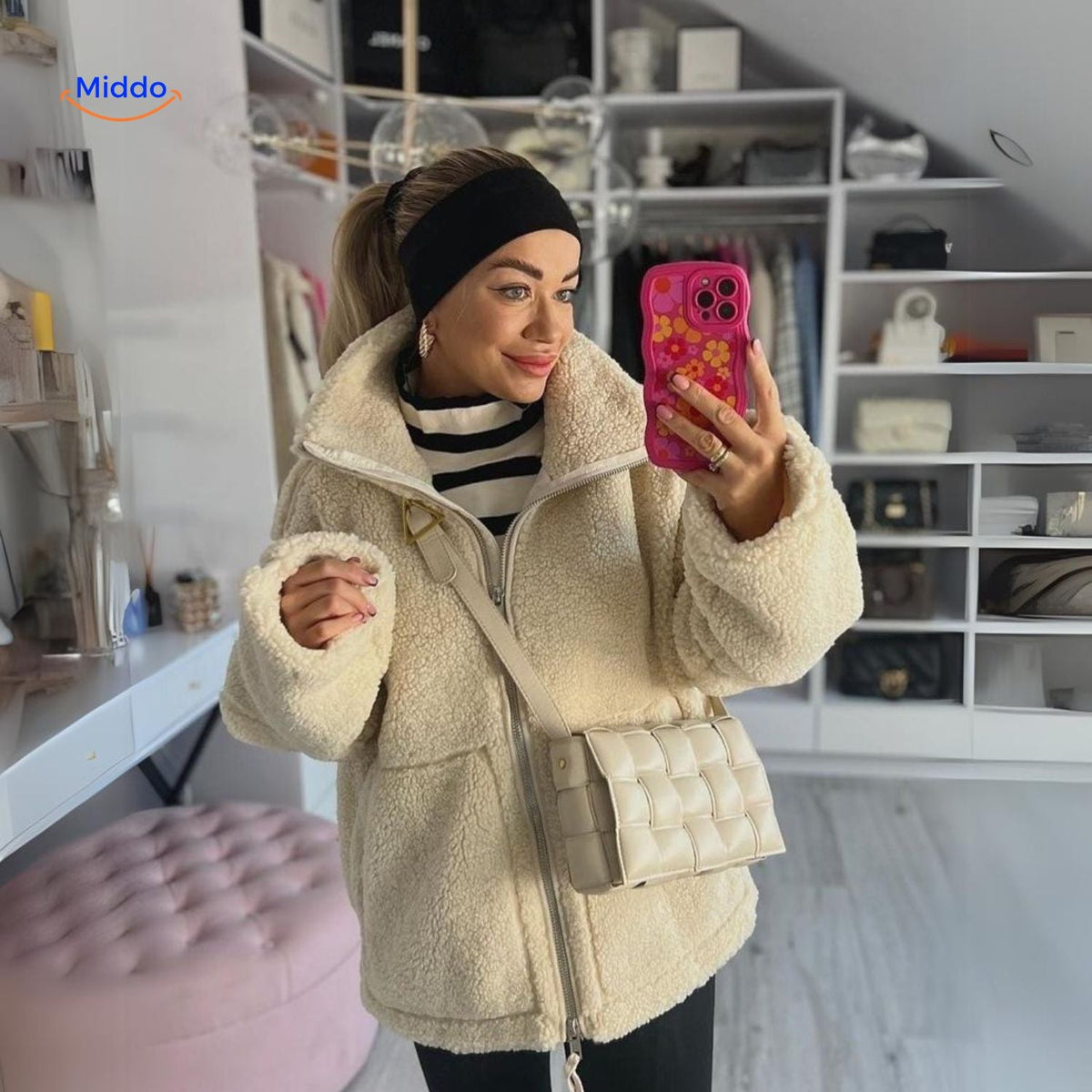 Teddy Fleece Jas Dames Hoogkraag Lamswol Winterjas Warm Oversized Soft Touch Comfortabel Pluche Teddy Coat | Sulvida