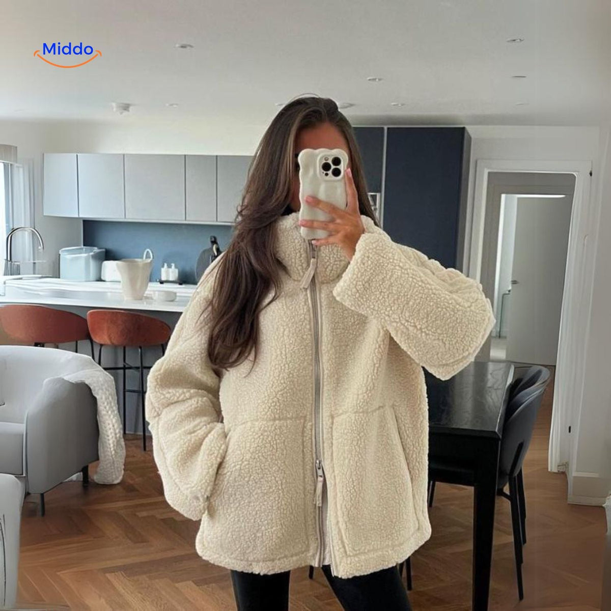 Teddy Fleece Jas Dames Hoogkraag Lamswol Winterjas Warm Oversized Soft Touch Comfortabel Pluche Teddy Coat | Sulvida