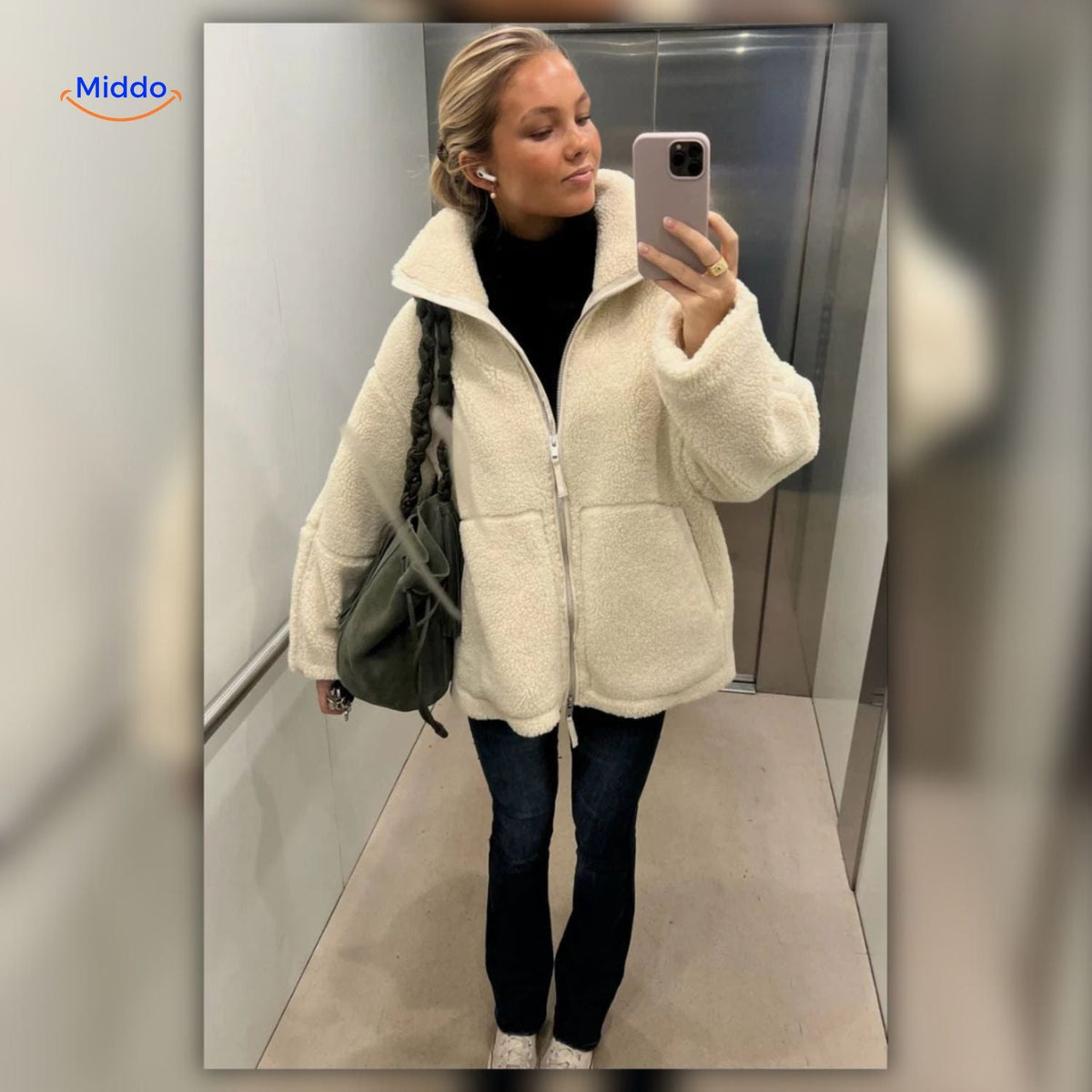 Teddy Fleece Jas Dames Hoogkraag Lamswol Winterjas Warm Oversized Soft Touch Comfortabel Pluche Teddy Coat | Sulvida