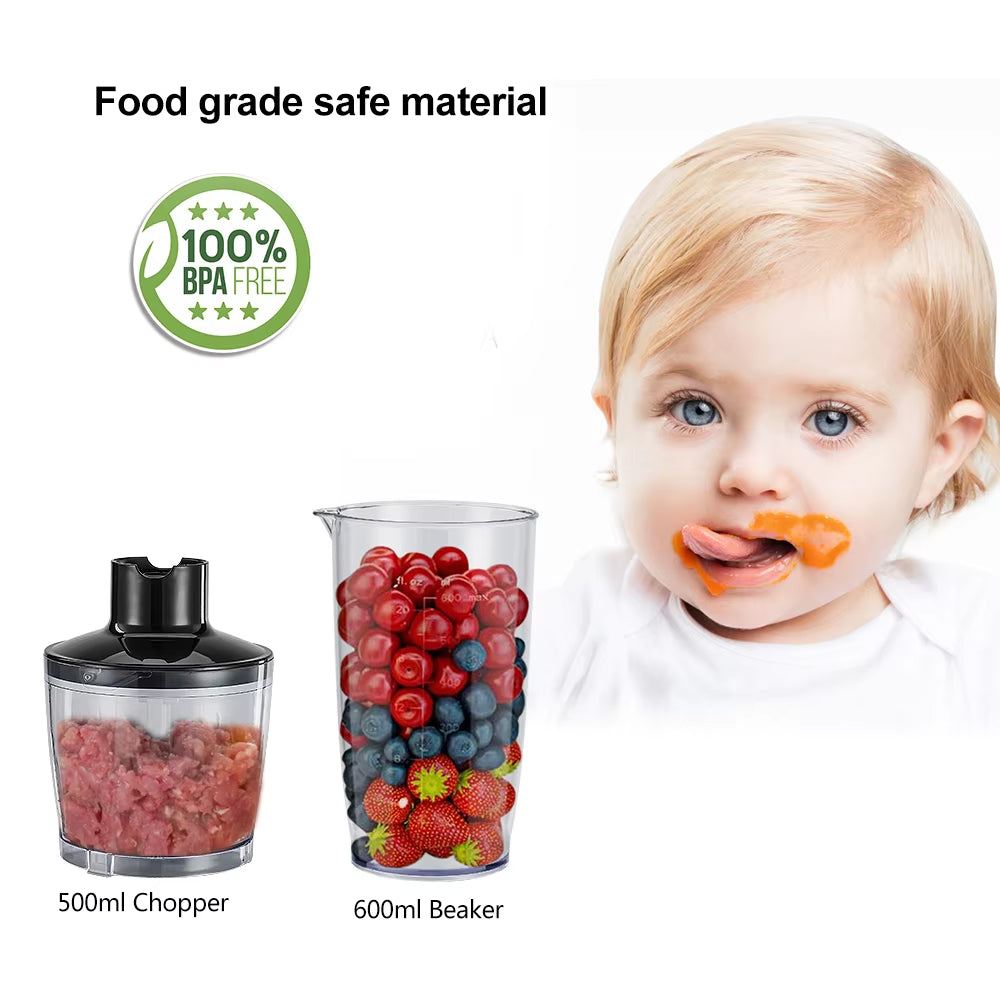 Mixeur plongeant professionnel 1200W, kit 4-en-1 avec blender, hachoir, fouet et gobelet à smoothie, noir, mixeur de cuisine - Sulvida