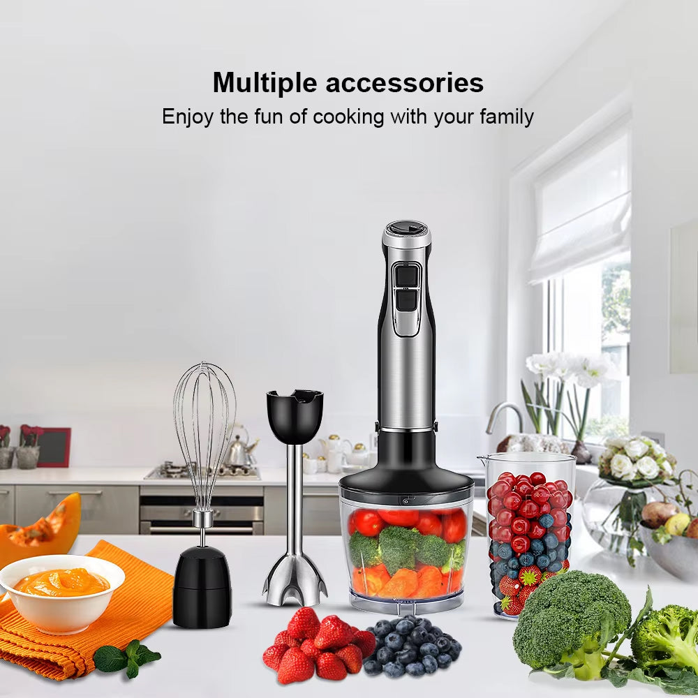 Mixeur plongeant professionnel 1200W, kit 4-en-1 avec blender, hachoir, fouet et gobelet à smoothie, noir, mixeur de cuisine - Sulvida