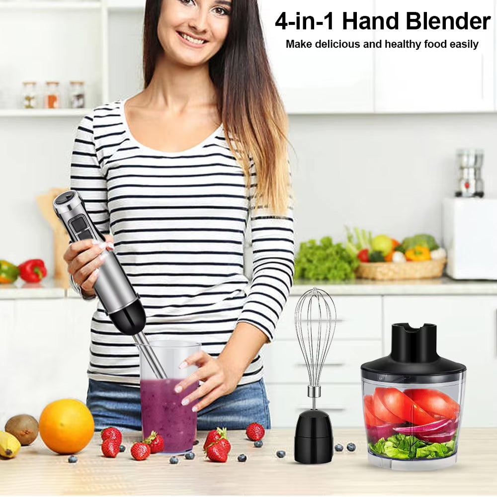 Mixeur plongeant professionnel 1200W, kit 4-en-1 avec blender, hachoir, fouet et gobelet à smoothie, noir, mixeur de cuisine - Sulvida