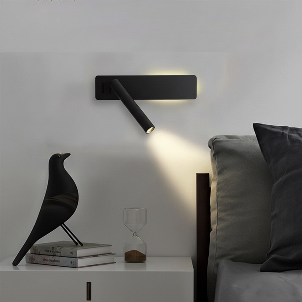 Draaibare LED-wandlamp voor aan bed zwart wit aluminium staal acryl leeslicht verstelbaar sfeerlicht 27 × 6,5 × 6,3 cm | Sulvida